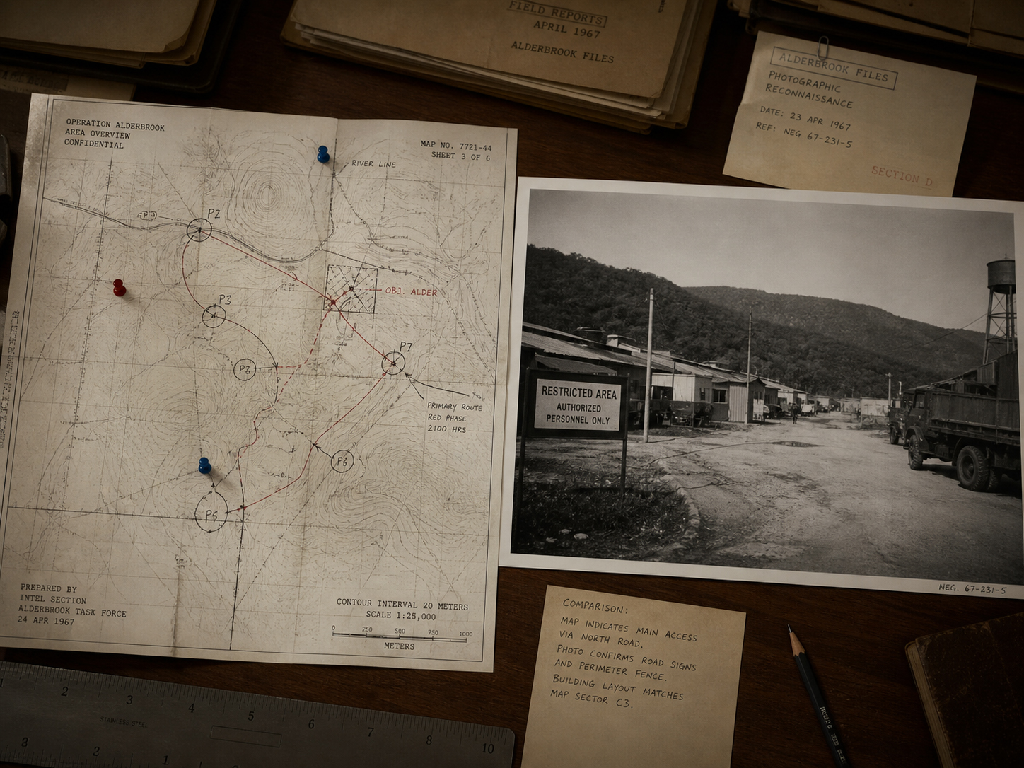 作戦地図と現場写真を並べた資料複製