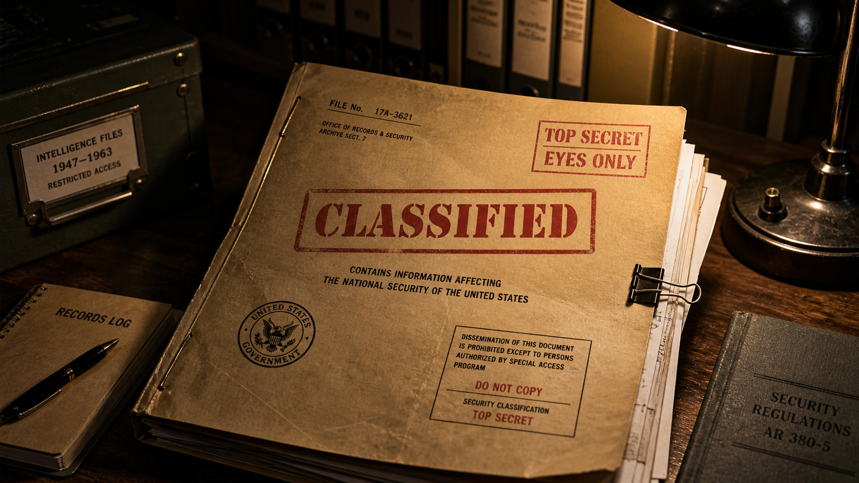 CLASSIFIED と押印された機密フォルダー